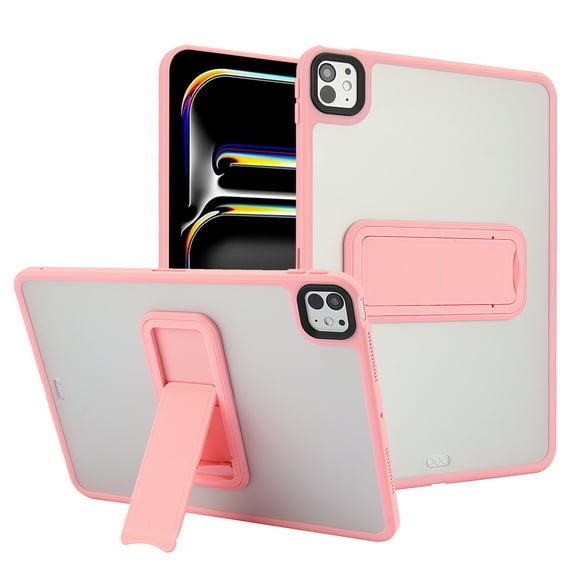 Decase for iPad Pro 13" (M4 2024 / M5 2025) Clear Case with Kickstand, Hard Plastic Back Shock-Absorbing TPU Frame Protective, Lightweight Slim Transparent Cover,Pink