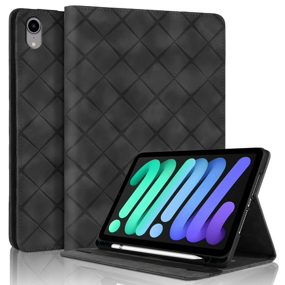 Decase for iPad mini 7 A17 Pro 2024/iPad Mini 6 2021 8.3 Inch Cover with Pen Holder/Pockets,Auto Wake/Sleep,Folio Stand Embossed PU Leather Wallet Case for iPad mini 8.3" 7th Gen/6th Gen,Black