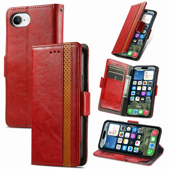 Decase for iPhone 11 Flip Wallet Cover,Shockproof Flip Kickstand PU Leather Case with Cash & Card Slots Holder Stand Cover, Business PU Leather Wallet Phone Case for iPhone 11,Red