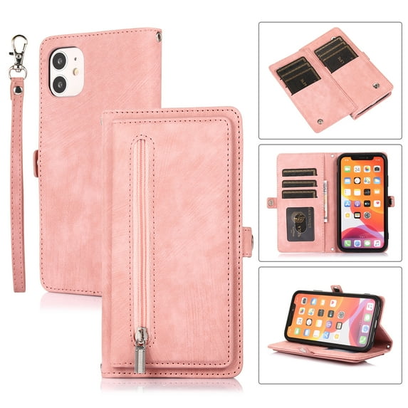 Decase iPhone 11 case,Flip Retro PU Leather Shockproof Magnetic Zipper Wallet Stand Case Cover for iPhone 11 6.1 inch ,Rosegold