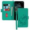 thumbnail image 1 of Decase iPhone 11 pro case, Flower Embossed Wallet Card Cash Slots PU Premium Leather Magnetic Flip Kickstand Shockproof Ultra-Slim Cover for iPhone 11 pro 5.8 inch,Green, 1 of 8