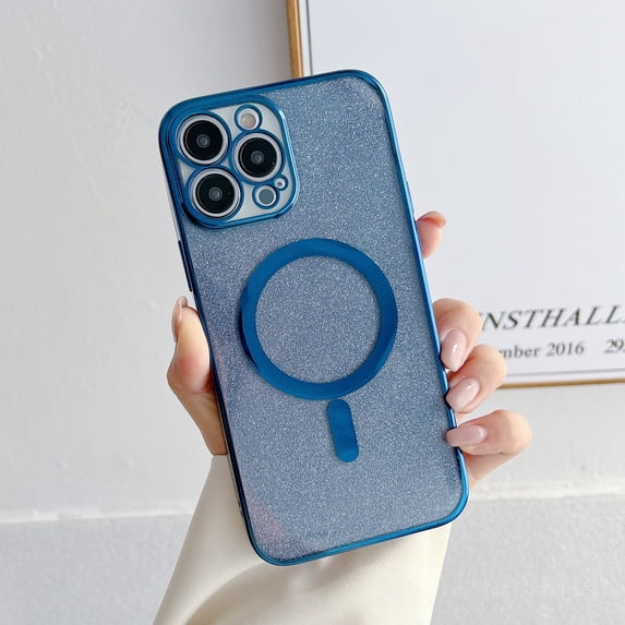 Decase for iPhone 12 6.1 Inch Ultra Slim Clear Glitter Paper Case, MagSafe Magnetic Charging Shockproof Anti-scratch Cover Case for iPhone 12, Darkblue