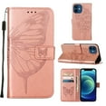 thumbnail image 1 of Decase iPhone 12 Case, Butterfly Patterned Wallet Case, Magnetic Folio Faux Leather with Wrist Strap Credit Card Holder Slots Kickstand Protective Cover For iPhone 12, Rosegold, 1 of 14