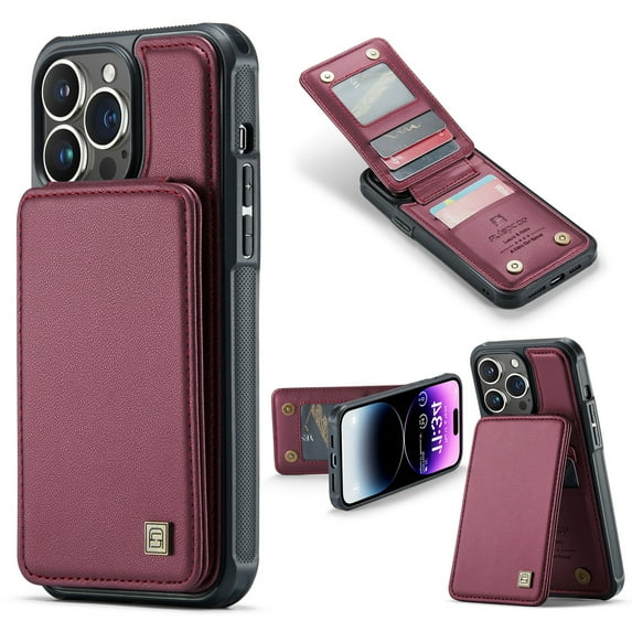 Decase For iPhone 13 Case with Card Holder, iPhone 13 Wallet Case for Women Men with RFID Blocking, Durable Leather Kickstand Shockproof Case for iPhone 13,Red