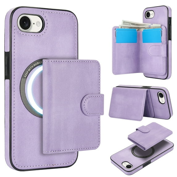 Decase for iPhone 13 Flip PU Leather Back Cover with 2-in-1 Detachable Magnetic Wallet with 5 Card Slots Compatible Mag-Safe and RFlD Blocking Kickstand and Wireless Charging,Purple
