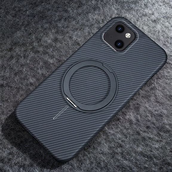 Decase for iPhone 13 Mini Carbon Fiber Texture Case with Ring Kickstand,Magnetic Shockproof Hard PC Back,Non-Slip Slim Heat-Dissipation Matte Cover,Black