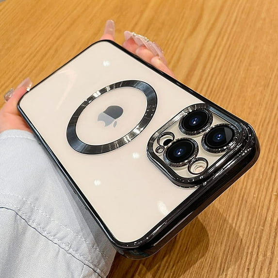 Decase for iPhone 13 Pro Max Magnetic Clear Case,Luxury Plating Transprent Shockproof MagSafe Case with Full Lens Protector for iPhone 13 Pro Max Women Girl Men, Black