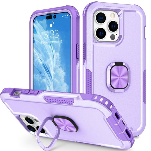 Decase for iPhone 13 Pro Max Sturdy Case Heavy Duty Multi-Layer Hybrid Full Body Protective Stylish Armor Phone Case with Rotatable Magnetic Ring Holder Stand Cover for iPhone 13 Pro Max 6.7", Purple