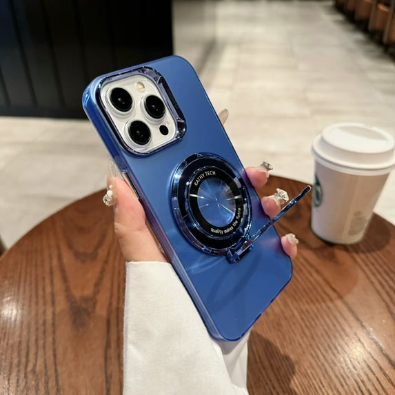 Decase for iPhone 13,iPhone 13 Magnetic Case for Women Men,Support Wireless Charging,Luxury Plating Slim Drop Protection Shockproof 360° Ring Kickstand Cover - Blue
