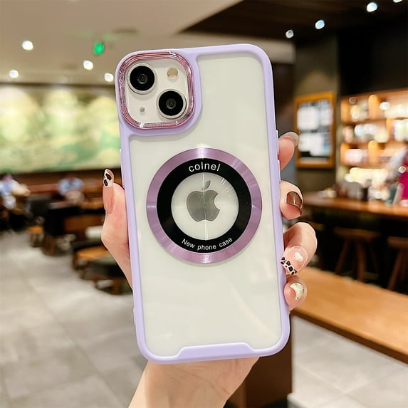 Decase for iPhone 14 Magnetic Clear Case,Compatible with MagSafe,Slim Shockproof Anti-Scratch Drop Proof Non-Yellowing Anti-Fingerprint Clear Back Cover Case,Purple
