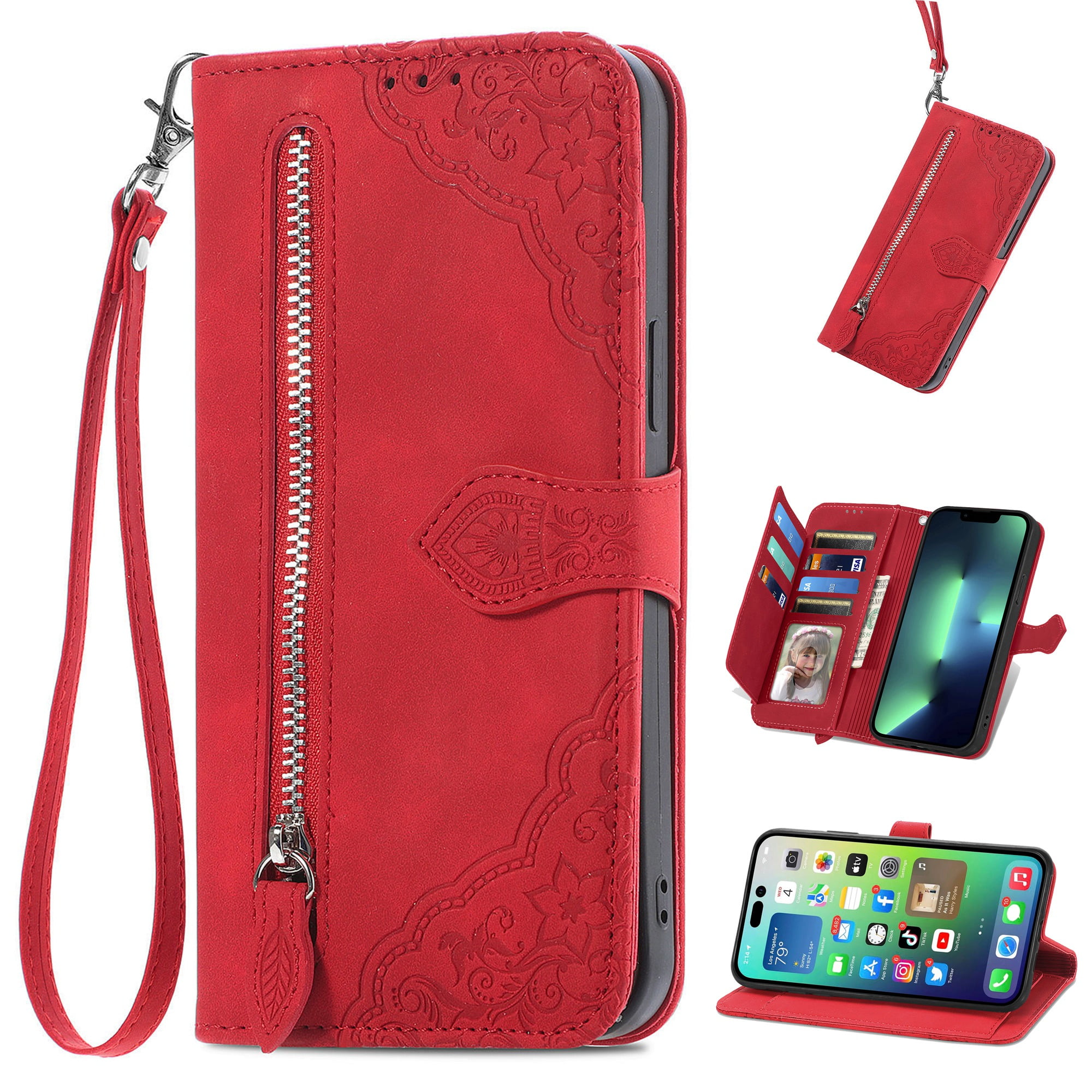 Decase for iPhone 14 Plus, iPhone 14 Plus Wallet Case for Women Men, Durable Embossed PU Leather Magnetic Flip Zipper Card Holder Phone Case with Decase for iPhone 14 Plus, iPhone 14 Plus Wallet Case for Women Men, Durable Embossed PU Leather Magnetic Flip Zipper Card Holder Phone Case with