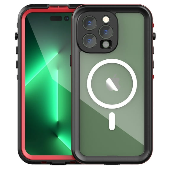 Decase for iPhone 14 Pro Case Waterproof, Compatible with Magsafe Magnetic Protective iPhone 14 Pro Case Magnet Shockproof Full Body Clear with Screen Protector,Red