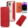 thumbnail image 1 of Decase for iPhone 14 Pro Flip Luxury Leather Case Lychee Pattern Soft Clear Back with Card Slot Kickstand Function Anti-Scratch Full Body Protective Case For iPhone 14 Pro,Red, 1 of 8