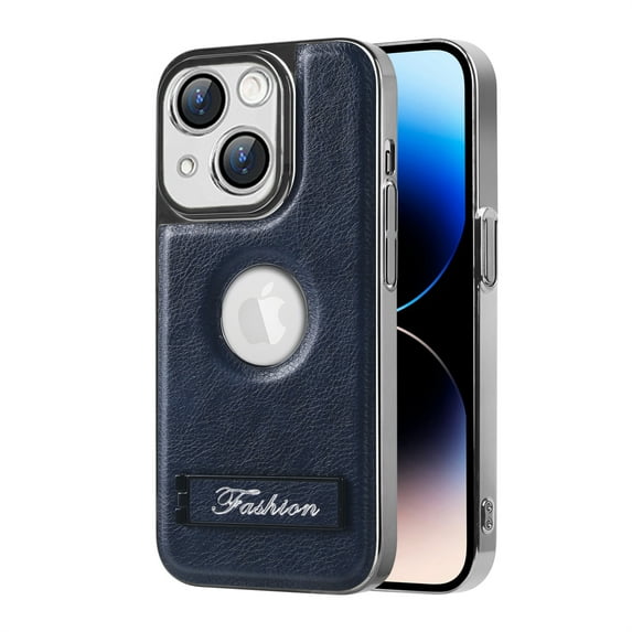 Decase for iPhone 14 Pro Max Case,Built-in Invisible Kickstand,Logo View,Camera Lens Protector,Plating Rugged Shockproof Anti-Scratch Slim Flexible Soft Luxury PU Leather Cover,Navyblue