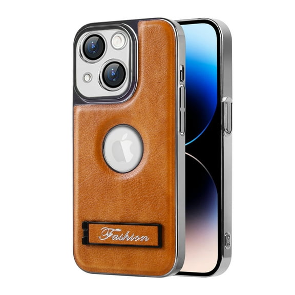 Decase for iPhone 14 Pro Max Case,Built-in Invisible Kickstand,Logo View,Camera Lens Protector,Plating Rugged Shockproof Anti-Scratch Slim Flexible Soft Luxury PU Leather Cover,Brown