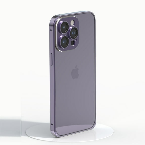 Decase for iPhone 14 Pro Max Case Compatible with Camera Lens Protector and Safety Lock Metal Aluminum Alloy Bumper Matte Frosted Translucent Back Wireless Charging Cover, Darkpurple
