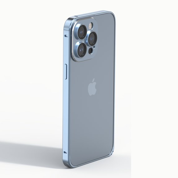 Decase for iPhone 14 Pro Max Case Compatible with Camera Lens Protector and Safety Lock Metal Aluminum Alloy Bumper Matte Frosted Translucent Back Wireless Charging Cover, Blue