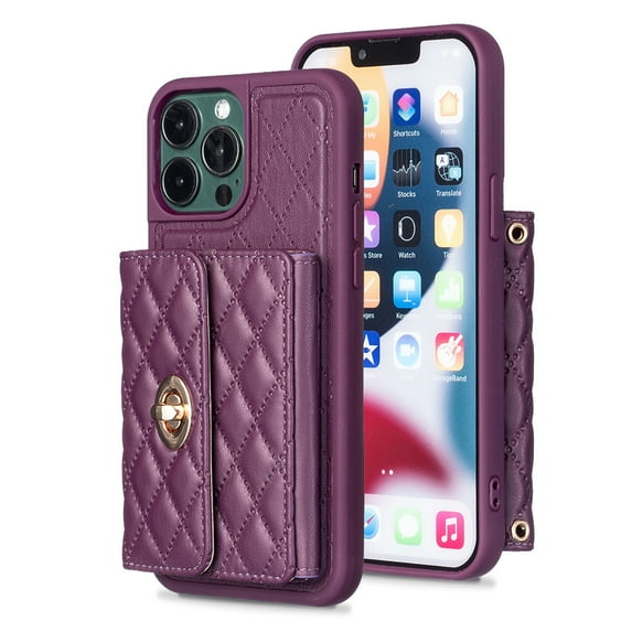Decase for iPhone 14 Pro Max Case, Wallet Card Holder Luxury PU Leather Cover Lanyard Crossbody Strap Women Girl Magnetic Clasp Kickstand Heavy Duty Shockproof Protective, Purple