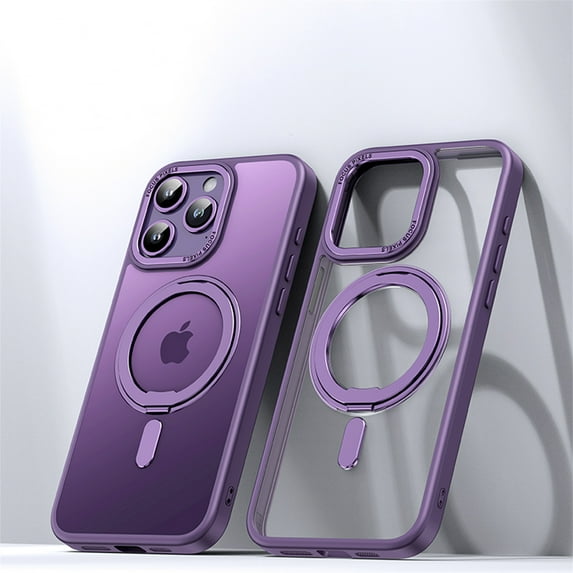 Decase for iPhone 14 Pro Max, Magnetic 360° Rotation Ring Holder Stand Case,Compatible with Mag Safe,Military Drop Protecton,Slim Plating Shockproof Matte Translucent Phone Cover Case, darkpurple