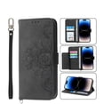 thumbnail image 1 of Decase for iPhone 14 Pro Max Wallet Case,Embossed Floral Leather Folio Flip Wristlet Shockproof Protective ID Credit Card Slots Holder Cover With Crossbody Shoulder Strap, Black, 1 of 9