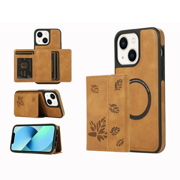 Decase for iPhone 14 Pro Wallet Stand Case,Compatible with Mag Safe,Magnetic 2 in1 Detachable Card Slot Purse,Hybrid PU Leather Rugged Shockproof Anti-Fall Pattern Phone Cover Case,Brown