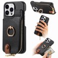 thumbnail image 1 of Decase for iPhone 14 Zipper Wallet Casa,with Credit Card Holder,Built-in Ring Stand,RFID Blocking Design,Rugged Shockproof PU Leather Protective Case,Support Magnetic Car Mount,Black, 1 of 10