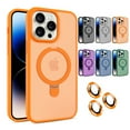 thumbnail image 1 of Decase for iPhone 15 Compatible with Mag Safe Case,Built-in Invisible Foldable Ring Stand,with Lens Protector Film,Slim Shockproof TPU Bumper Anti-Scratch Translucent PC Back Cover Case,Orange, 1 of 11