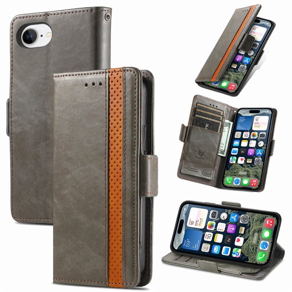 Decase for iPhone 15 Plus Flip Wallet Cover,Shockproof Flip Kickstand PU Leather Case with Cash & Card Slots Holder Stand Cover, Business PU Leather Wallet Phone Case for iPhone 15 Plus,Gray