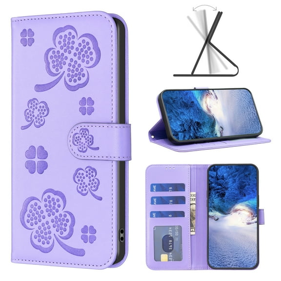 Decase for iPhone 15 Plus Full Body Protection Case,Emboss Pattern Wallet Credit Card Holder,Flip PU Leather Stand,Magnetic Closure Rugged Shockproof Anti-Fall Protective Phone Cover,Purple