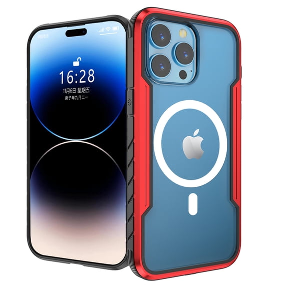 Decase for iPhone 15 Pro Case,Military Grade Shockproof Case Support Wireless Charging Durable Metal Frame 3-Layer Hybrid Mag-Safe Magnetic Case Cover for Apple iPhone 15 Pro,Red
