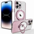 thumbnail image 1 of Decase for iPhone 15 Pro, Magnetic Invisible Foldable 360 Rotation Ring Stand Case,Compatible with Mag Safe,Luxury Sparkle Bling Glitter Shockproof Anti-Scratch Slim Case Cover, pink, 1 of 7