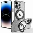thumbnail image 1 of Decase for iPhone 15 Pro, Magnetic Invisible Foldable 360 Rotation Ring Stand Case,Compatible with Mag Safe,Luxury Sparkle Bling Glitter Shockproof Anti-Scratch Slim Case Cover, black, 1 of 7