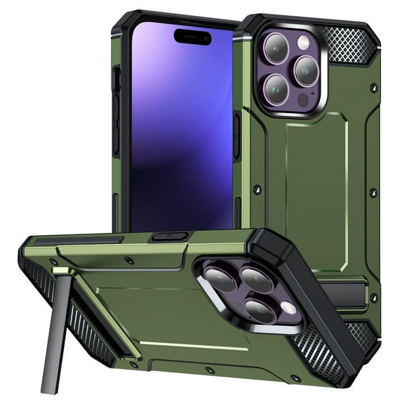 Decase for iPhone 15 Pro Max 2023 Dual-layer Protector Case,Rugged Dorp Proof Shockproof Built-in Invisible Folding Kickstand TPU Bumpe Hard PC Back Cover Case for iPhone 15 Pro Max,Armygreen