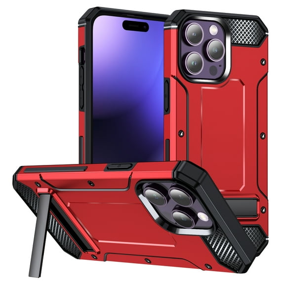 Decase for iPhone 15 Pro Max 2023 Dual-layer Protector Case,Rugged Dorp Proof Shockproof Built-in Invisible Folding Kickstand TPU Bumpe Hard PC Back Cover Case for iPhone 15 Pro Max,Red