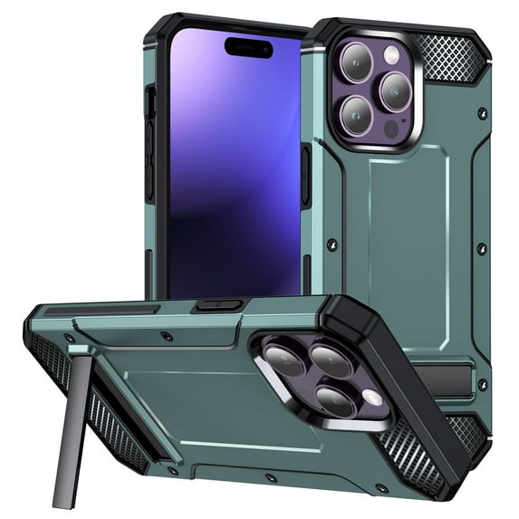 Decase for iPhone 15 Pro Max 2023 Dual-layer Protector Case,Rugged Dorp Proof Shockproof Built-in Invisible Folding Kickstand TPU Bumpe Hard PC Back Cover Case for iPhone 15 Pro Max,Darkgreen