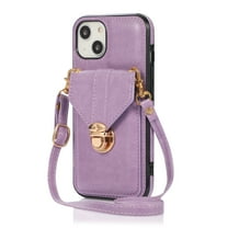Decase for iPhone 15 Pro Max with Credit Card Slot Wallet Case,Crossbody Shockproof with Adjustable & Detachable Shoulder Strap Lanyard,PU Leather Drop Proof Protective Phone Cover,Purple