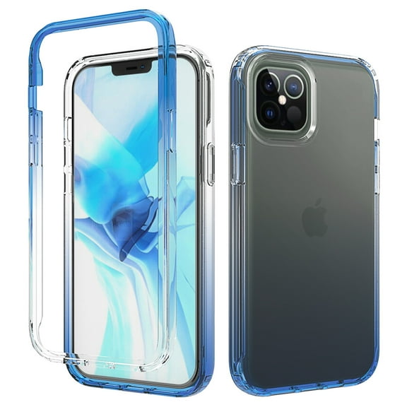 Decase for iPhone 15 Pro Max Dual-layer Protection Case,Silm Shockproof Hybrid TPU Bumper Anti-Scratch Crystal Clear Gradient PC Back Cover Drop Proof Protective Phone Case,Blue