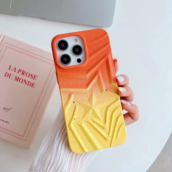 Decase for iPhone 15 Pro Max,Fluorescent Frosted 3D Star Pattern Bling Case Soft TPU Shockproof Cute Phone Cover for Apple iPhone 15 Pro Max,Orangeyellow