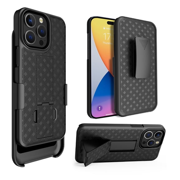 Decase for iPhone 15 Pro Max with Rotation Belt Clip Holster Case,Slim Combo Shell Kickstand Swivel Belt Clip,Rugged Shockproof Anti-Scratch Drop Proof Protective Case for iPhone 15 Pro Max,Black