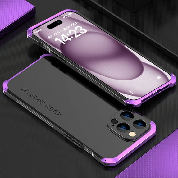Decase iPhone 15 Pro Max Rugged Case,Military Grade Drop Protection Aluminum Bumper Phone Shell w/ Metal Frame & PC Back,Heavy Duty Shockproof Cover,for iPhone 15 Pro Max - Black + Purple