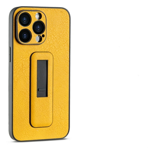 Decase for iPhone 15 Pro with Push-pull Kickstand Phone Case,Camera Lens Protector,Slim PU Leather Shockproof Skin-Friendly Stain-Resistant Drop Proof Protective Case,Yellow