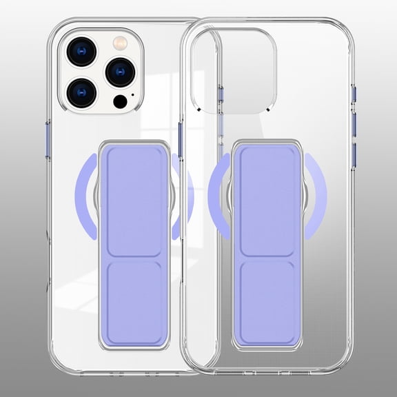 Decase for iPhone 15 Slim Clear Case with Stand Hand Strap,Support Wireless Charging,Shockproof Rugged Dual-Layer Transparent Magnetic Back Cover for iPhone 15,Purple