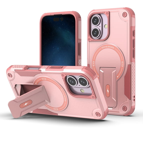 Decase for iPhone 16 Case with Kickstand, Compatible with MagSafe, Military-Grade Drop Protection Heavy Duty Hybrid Shockproof Rugged Protective Phone Cover for iPhone 16,Pink