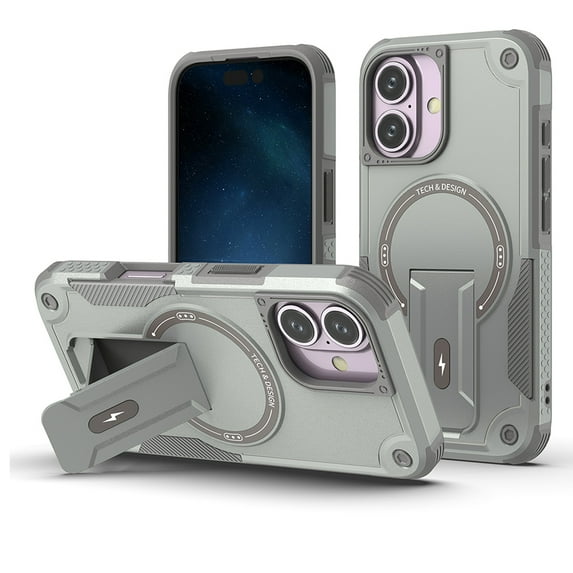 Decase for iPhone 16 Case with Kickstand, Compatible with MagSafe, Military-Grade Drop Protection Heavy Duty Hybrid Shockproof Rugged Protective Phone Cover for iPhone 16,Gray
