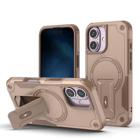 Decase for iPhone 16 Case with Kickstand, Compatible with MagSafe, Military-Grade Drop Protection Heavy Duty Hybrid Shockproof Rugged Protective Phone Cover for iPhone 16,Desert Gold
