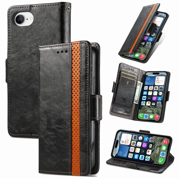 Decase for iPhone 16 Pro Flip Wallet Cover,Shockproof Flip Kickstand PU Leather Case with Cash & Card Slots Holder Stand Cover, Business PU Leather Wallet Phone Case for iPhone 16 Pro,Black