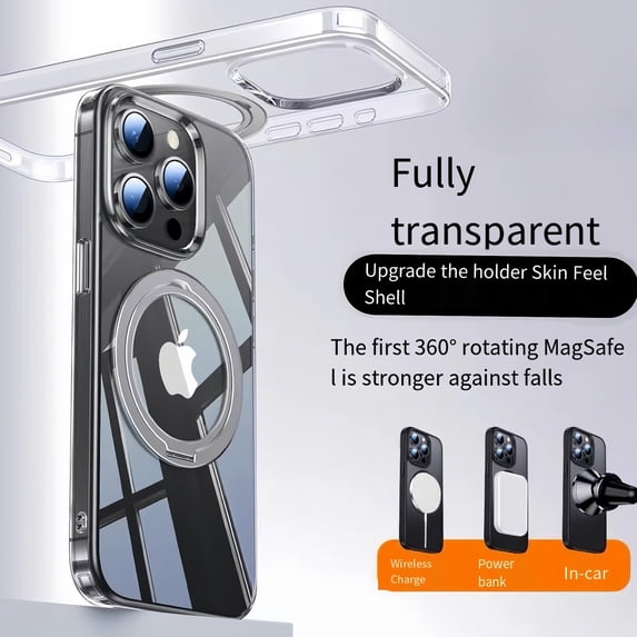 Decase for iPhone 16 Pro Max Case, Compatible with Mag-safe with 360° Rotatable Ring Stand, Magnetic Ring Holder, Military Grade Shockproof Translucent Back Slim Phone Case,Clear