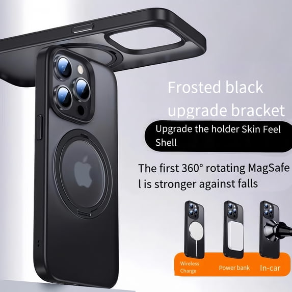Decase for iPhone 16 Pro Max Case, Compatible with Mag-safe with 360° Rotatable Ring Stand, Magnetic Ring Holder, Military Grade Shockproof Translucent Back Slim Phone Case,Black