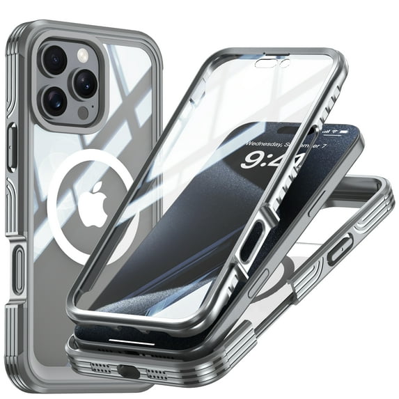 Decase for iPhone 16 Pro Max Cover Military Grade 360 Full Body Protection Built in Screen Protector,Heavy Duty Rugged Hard Armor Compatible with Mag-Safe Cover for iPhone 16 Pro Max,Gray