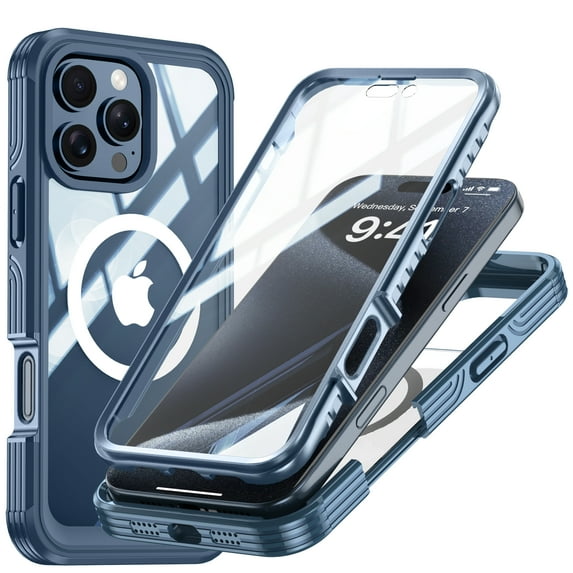 Decase for iPhone 16 Pro Max Cover Military Grade 360 Full Body Protection Built in Screen Protector,Heavy Duty Rugged Hard Armor Compatible with Mag-Safe Cover for iPhone 16 Pro Max,Darkblue